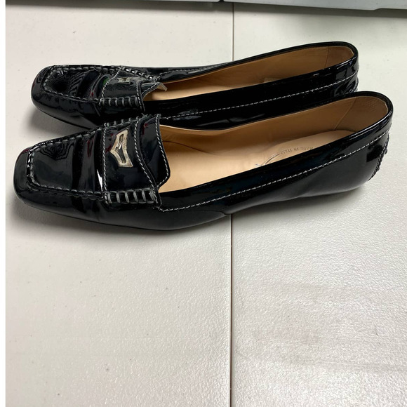 TOD'S Women Black Patent Leather Penny Slip On Loafers Rubber Pebbling Size 7.5 - Picture 6 of 11
